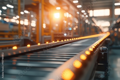 Wallpaper Mural Industrial Conveyor Belt with Orange Lights in a Modern Manufacturing Facility Torontodigital.ca