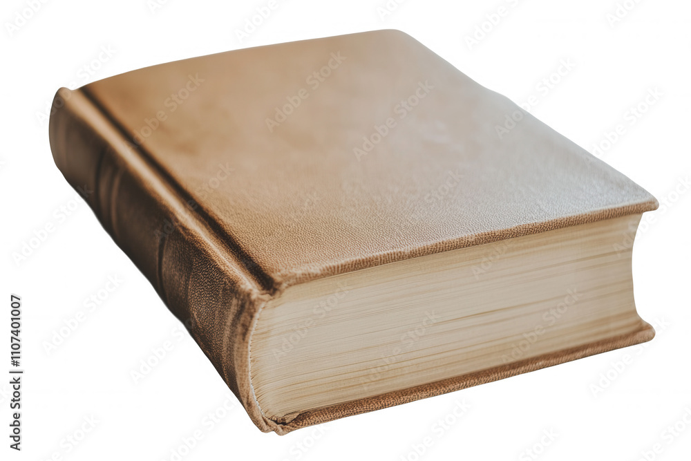 A brown leather bound book lays flat on a clean white surface, showcasing the textured cover and crisp pages. The isolation allows for focus on the books design and craftsmanship, highlighting its ele A brown leather bound book lays flat on a clean white surface, showcasing the textured cover and crisp pages. The isolation allows for focus on the books design and craftsmanship, highlighting its ele