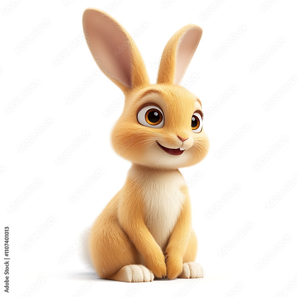 Fototapeta premium Charming 3D Rabbit, Youthful Rabbit on White Background