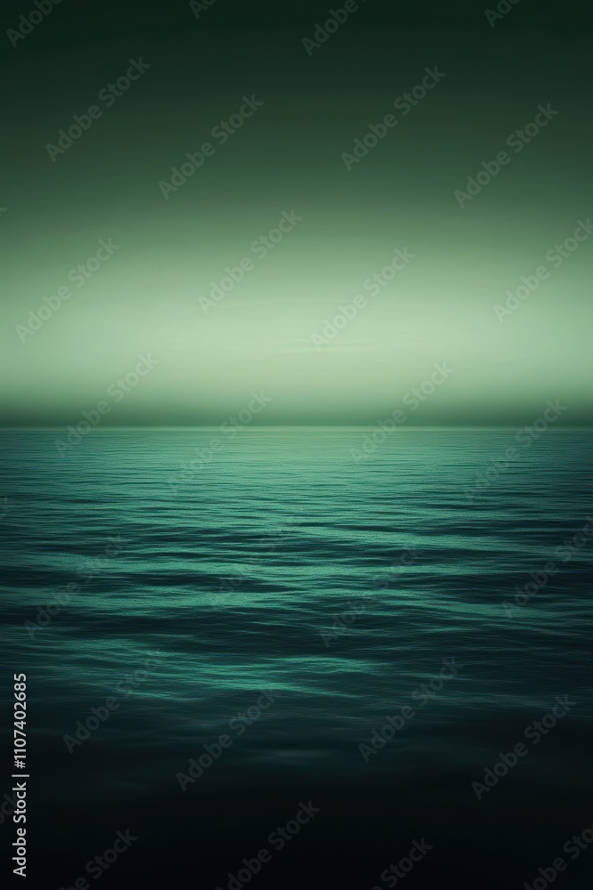 Obraz premium Serene green ocean waves under a tranquil twilight sky, creating a soothing and calm atmosphere.