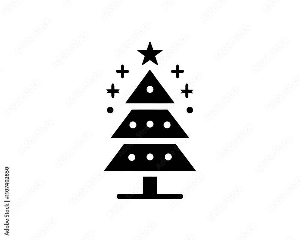 Fototapeta premium Christmas tree silhouette vector. Black christmas tree flat design icon. 