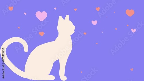 silhouette cat with blink heart, motion
