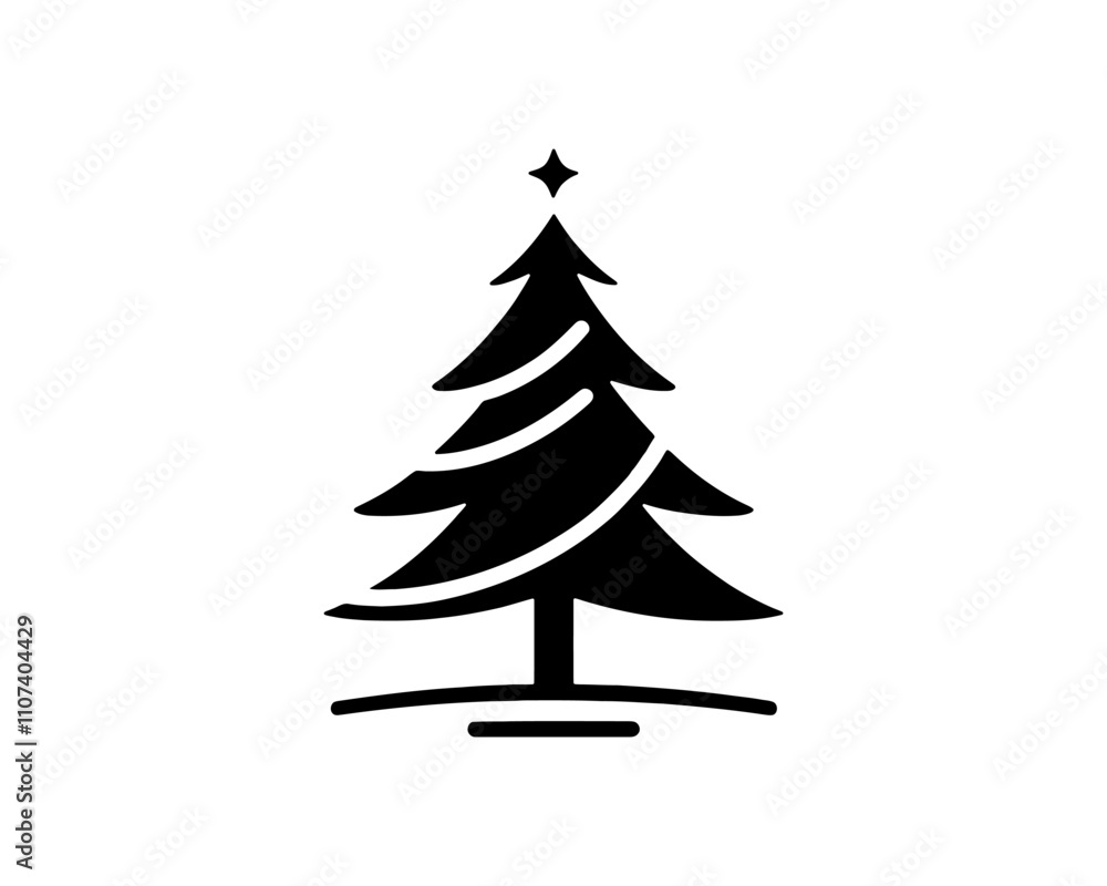 Fototapeta premium Christmas tree silhouette vector. Black christmas tree flat design icon. 