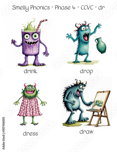 Smelly Phonics - Phase 4 - CCVC - dr - drink, drop, dress, draw