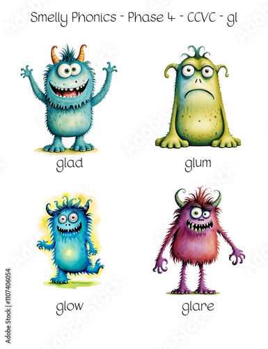 Smelly Phonics - Phase 4 - CCVC - gl - glad, glum, glow, glare