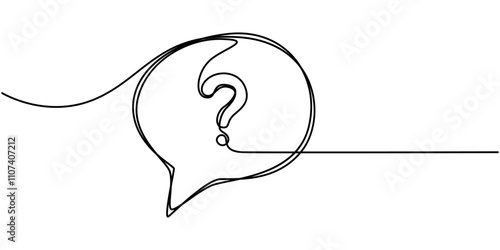 Question mark in a speech bubble, callouts with question mark inside continuous one line drawing, Line art question mark, Question Line Icon, Hand drawing on white page with marker a question mark.