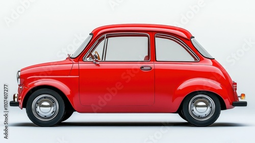 A classic red compact car displayed in profile view against a simple background.