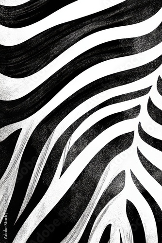 Abstract black and white zebra stripes creating a dynamic, textured pattern. photo