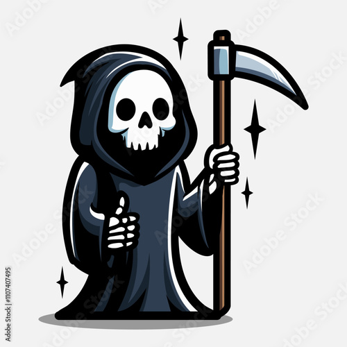 Set of cute grim reaper illustration. Element for halloween design. Spooky and horror. Vector Eps 10