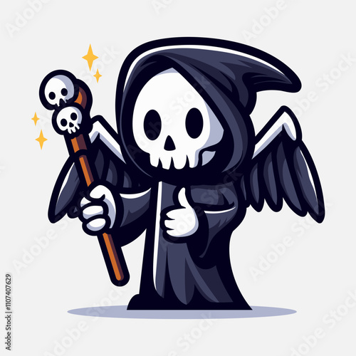 Set of cute grim reaper illustration. Element for halloween design. Spooky and horror. Vector Eps 10