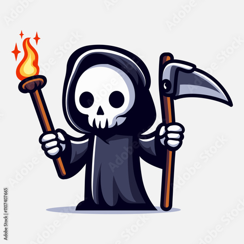 Set of cute grim reaper illustration. Element for halloween design. Spooky and horror. Vector Eps 10