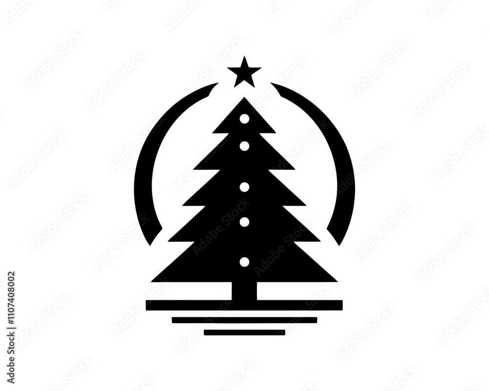 Fototapeta premium Christmas tree silhouette vector. Black christmas tree flat design icon. 