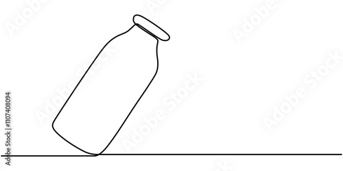 One continuous line drawing of bottle and glass with milk containt. beverage in simple linear style. beverage design concept vector illustration, Pitcher for milk line continuous drawing vector.