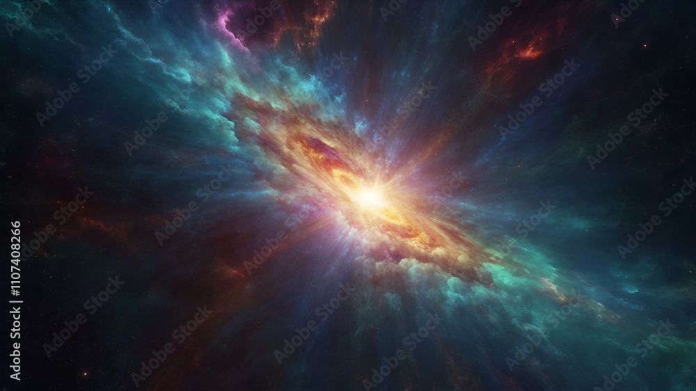 Obraz premium A Futuristic Galaxy Background Showcasing a Colorful Supernova Explosion With Dynamic Light Rays and Star Fragments
