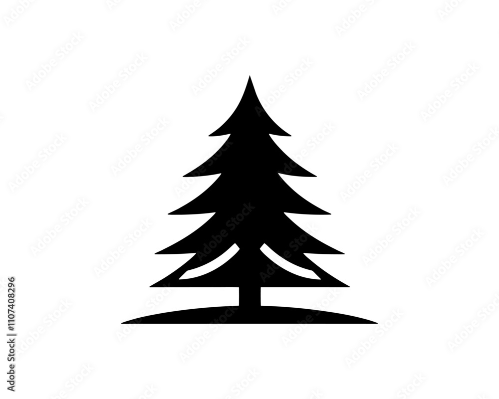 Fototapeta premium Christmas tree silhouette vector. Black christmas tree flat design icon. 