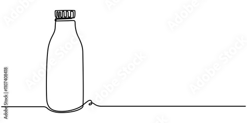 One continuous line drawing of bottle and glass with milk containt. beverage in simple linear style. beverage design concept vector illustration, Pitcher for milk line continuous drawing vector.