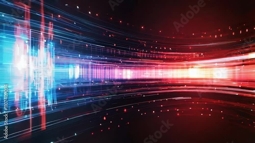 Abstract Digital Data Flow with Red and Blue Light Streaks