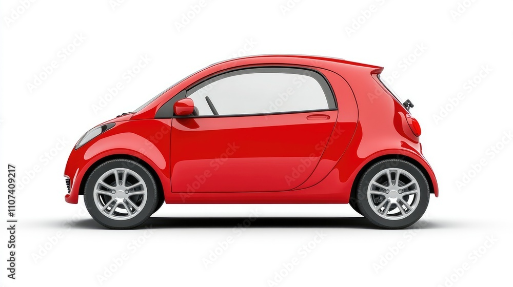 Obraz premium A compact red car shown from the side, emphasizing its small size and design.