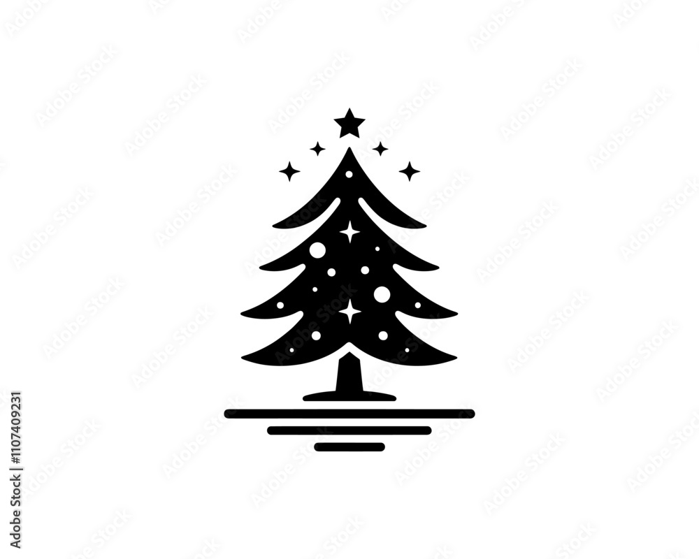 Fototapeta premium Christmas tree silhouette vector. Black christmas tree flat design icon. 