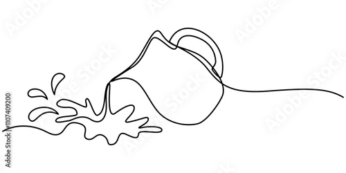 Pitcher for milk line continuous drawing vector. One line Pitcher for milk vector background. Milk pot icon. Continuous outline of a Milk jug, Jug glass icon line continuous drawing vector. One line