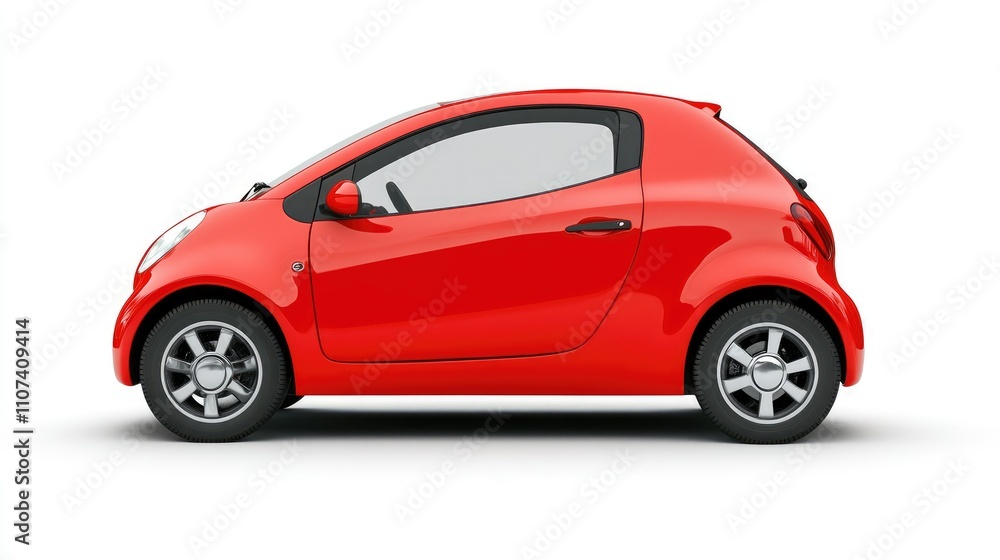 A compact red car shown from the side, highlighting its small size and modern design. A compact red car shown from the side, highlighting its small size and modern design.