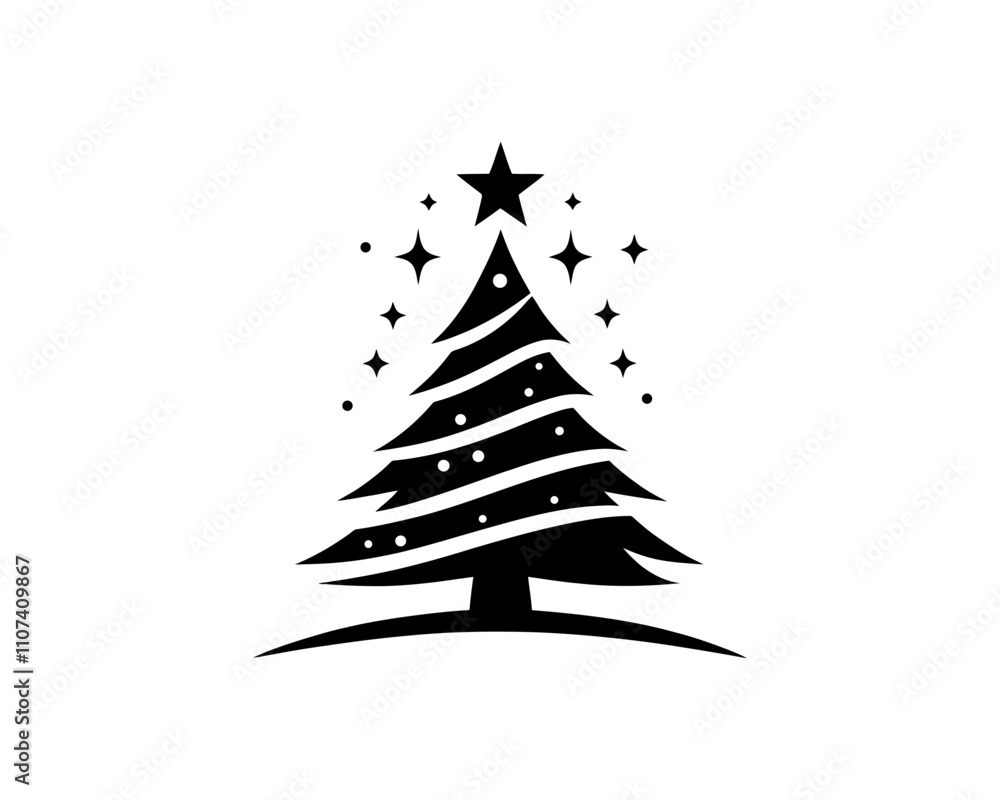 Christmas tree silhouette vector. Black christmas tree flat design icon. 
