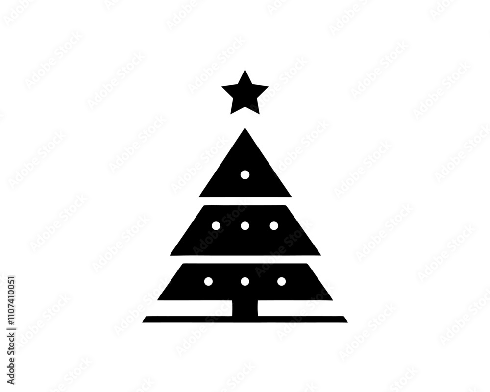 Obraz premium Christmas tree silhouette vector. Black christmas tree flat design icon. 