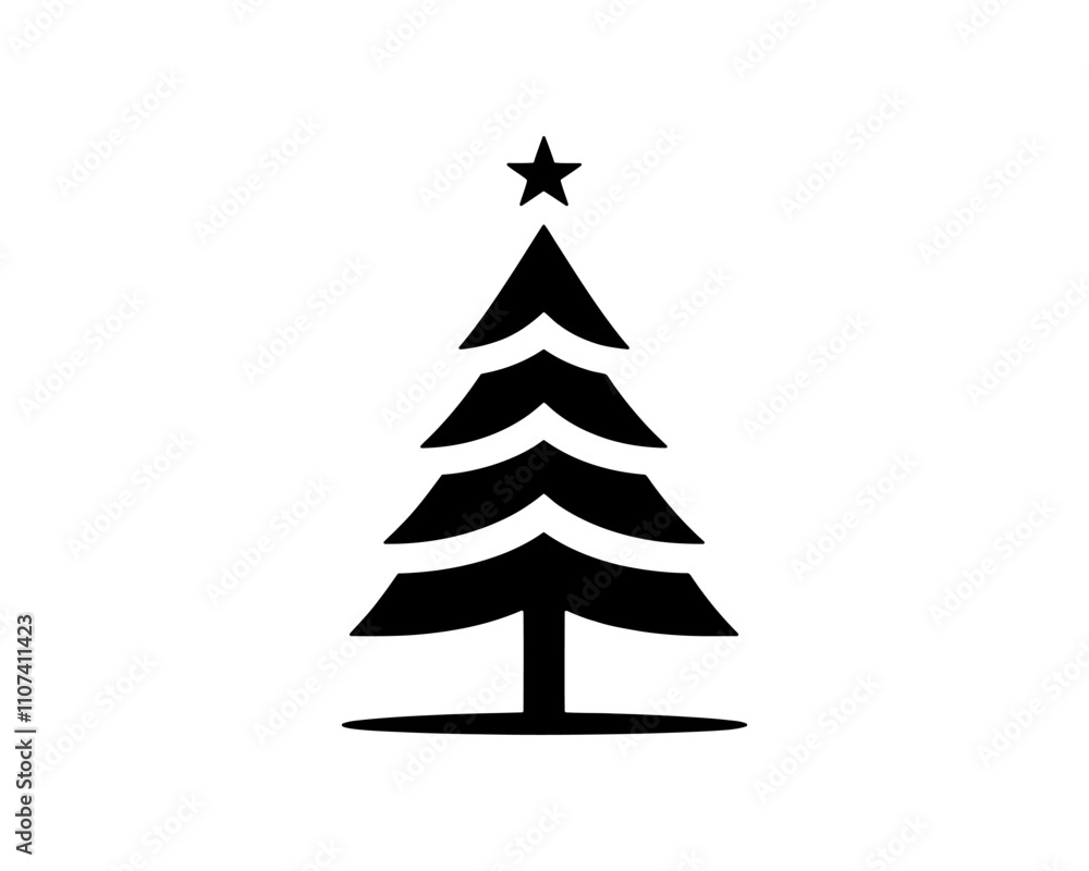 Fototapeta premium Christmas tree silhouette vector. Black christmas tree flat design icon. 