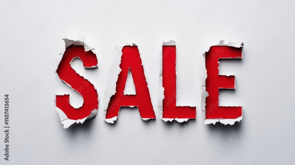 Red SALE word torn through white paper. Red SALE word torn through white paper.