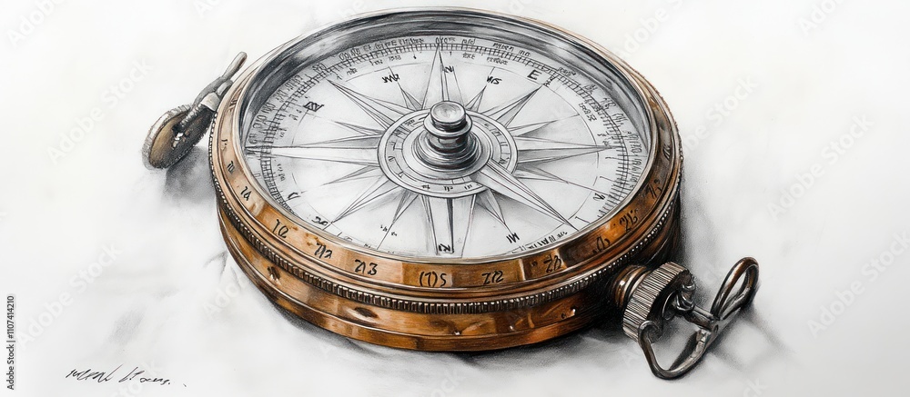 Detailed illustration of antique compass. Detailed illustration of antique compass.