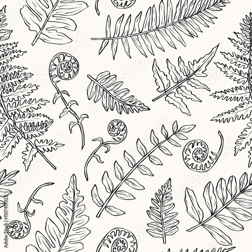Hand drawn fern seamless pattern