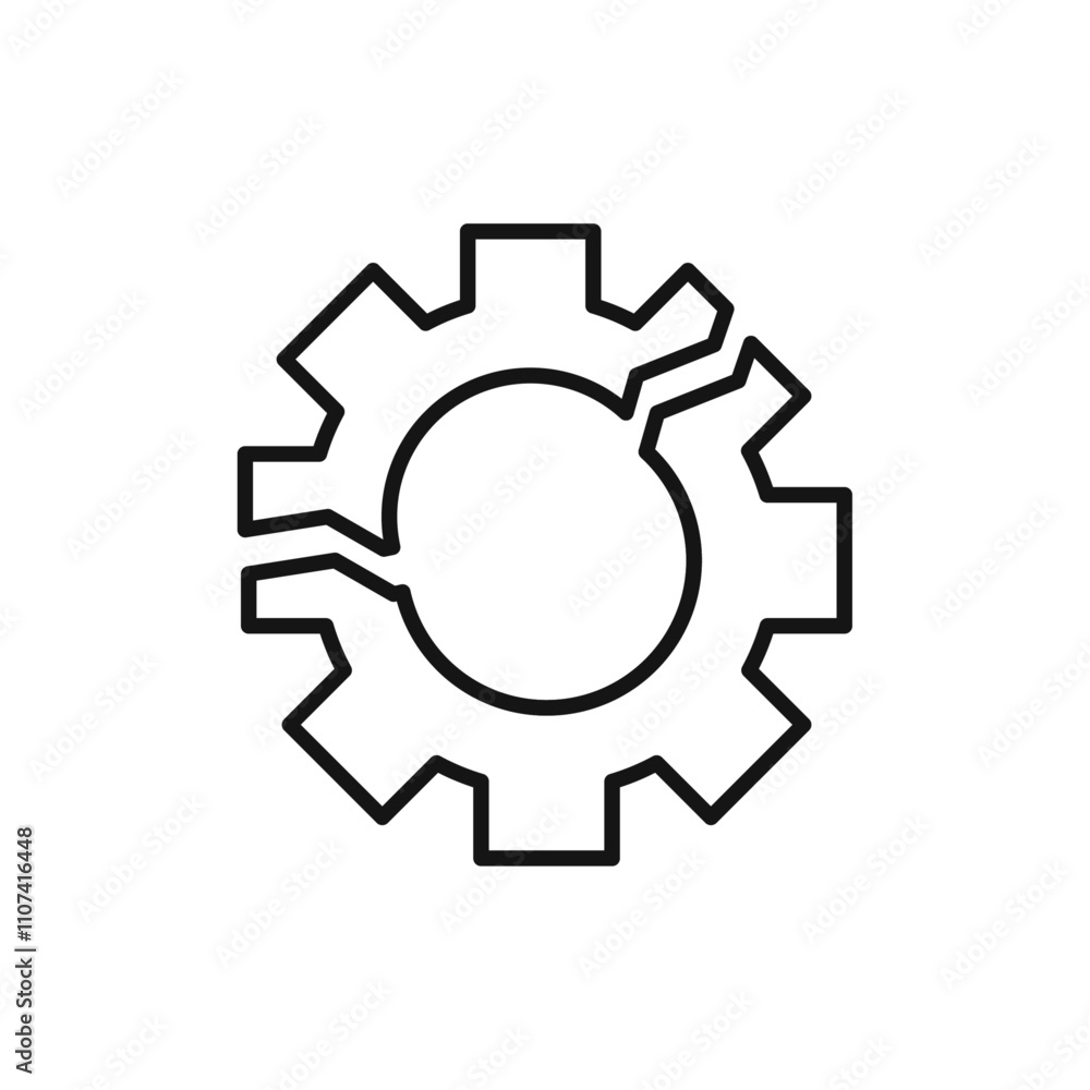 Broken gear icon Simple thin line flat symbol Broken gear icon Simple thin line flat symbol