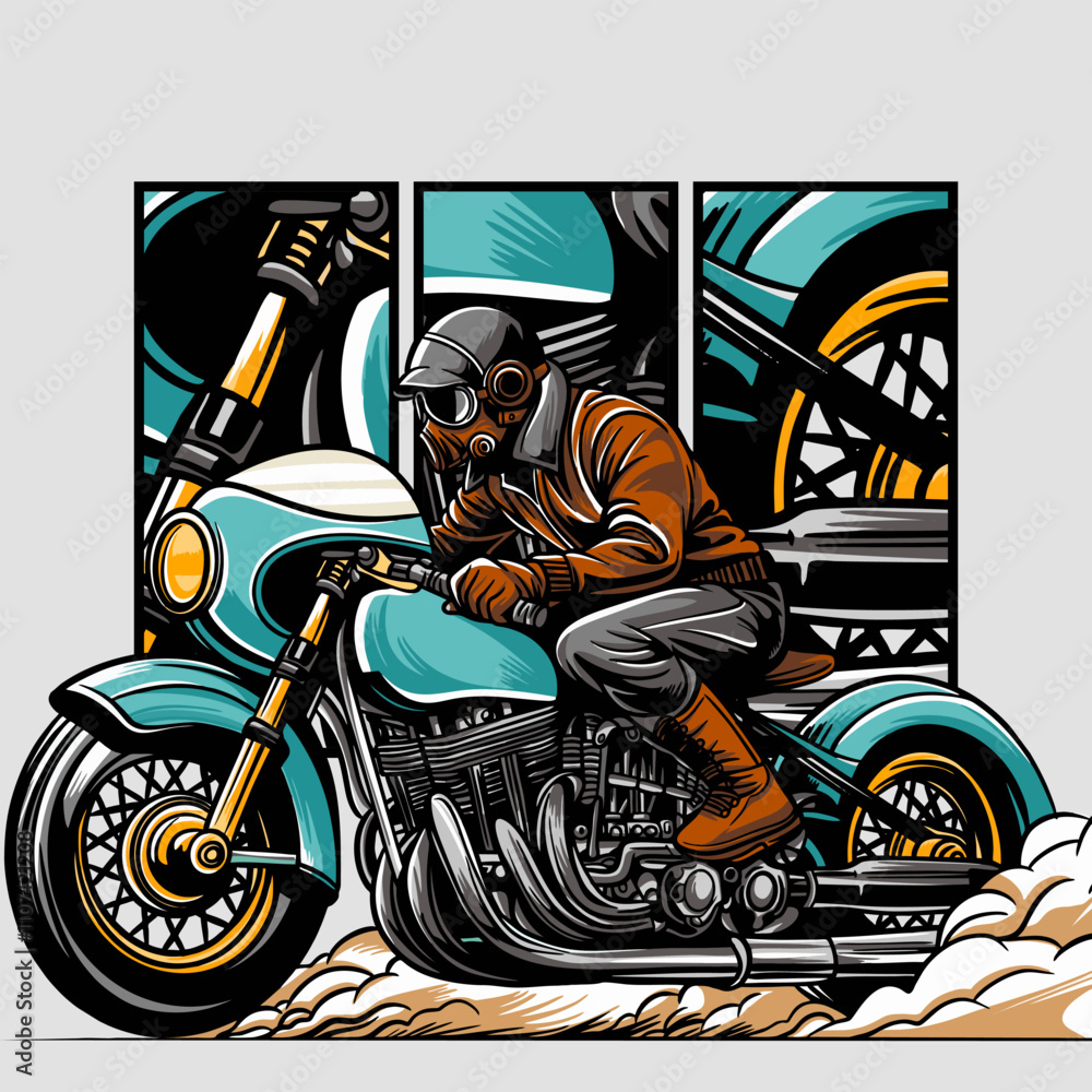 Fototapeta premium drawing motorcycle retro cartoon vector illustration