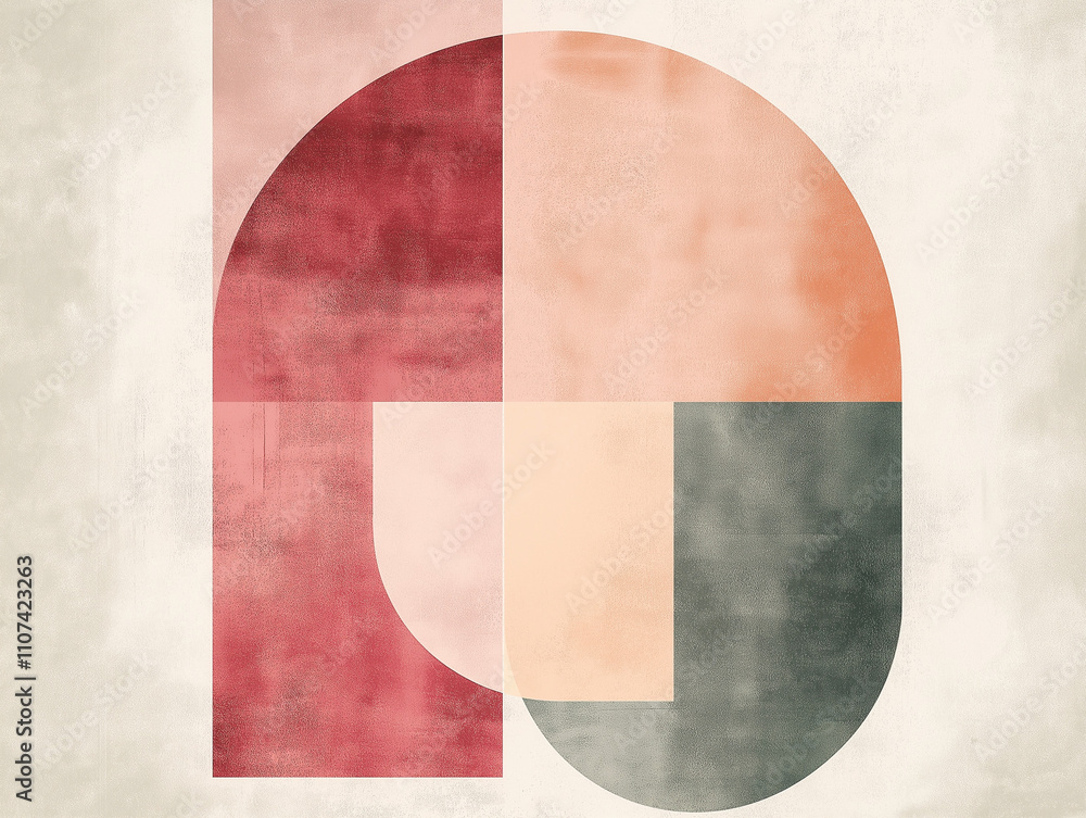 Obraz premium Abstrakcyjne kształty geometryczne w pastelowych kolorach, łagodne gradienty, prosta kompozycja, nowoczesny minimalistyczny styl