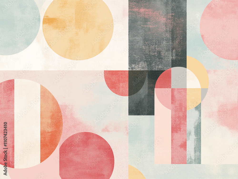 Obraz premium Abstrakcyjne kształty geometryczne w pastelowych kolorach, łagodne gradienty, prosta kompozycja, nowoczesny minimalistyczny styl