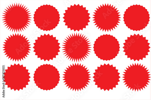 Star burst sticker. Starburst price tag icon. Vector. Set badge shape. Sale promo pricetags isolated. circles on white background. Round sun splash in simple design. Wave vignette. Illustration.