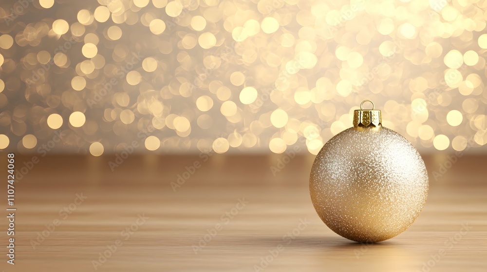 Golden Christmas Ornament with Soft Bokeh Background Golden Christmas Ornament with Soft Bokeh Background