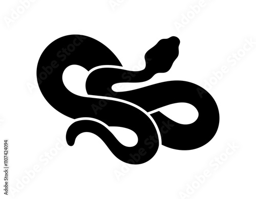Black silhouette of snake. Reptile illustration. Clipart boa constrictor, cobra