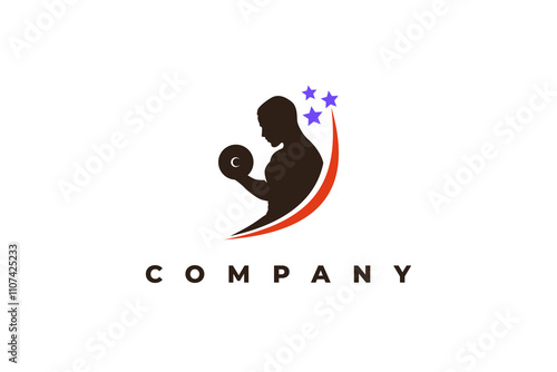 man lifting dumbell silhouette fitness logo
