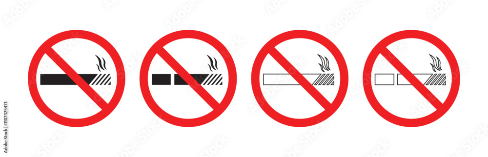 No smoking red sign illustration isolated on white background with cigar. No Smoking and Smoking Attention Signs. Vector icons in flat style No smoking red sign illustration isolated on white background with cigar. No Smoking and Smoking Attention Signs. Vector icons in flat style
