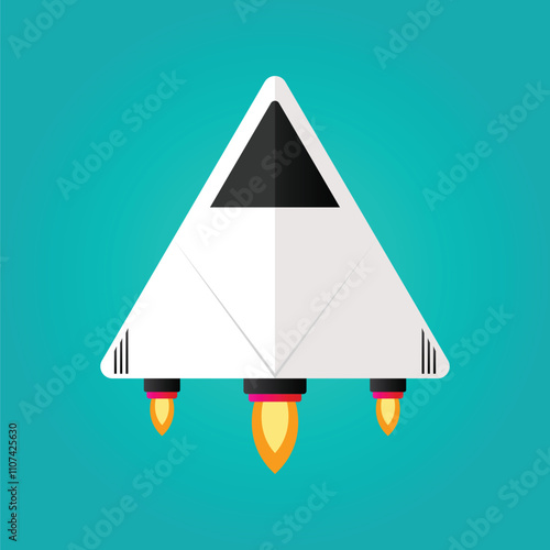 White scifi rocker ship with blue background. Illustration Vector