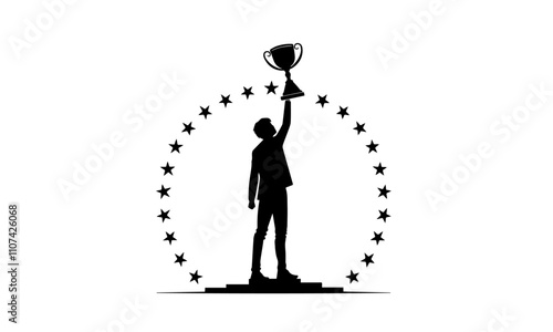 a man holding a trophy in his hand vector Silhouette