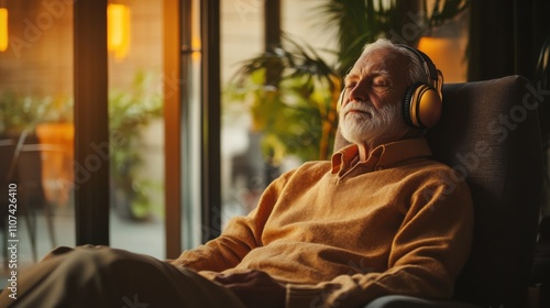 An elderly man sitting comfortably in a modern therapy room digital pic