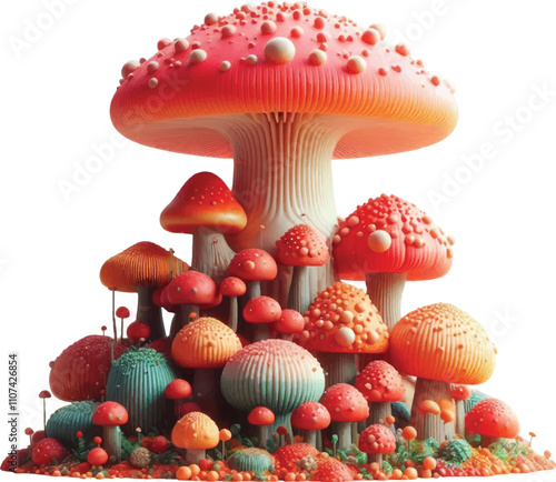  fresh 3D red render colorful Mushroom