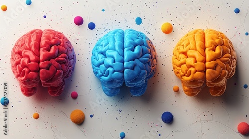 Illustration, 2D model symbolizing neurodiversity. With colorful abstract brain design and various patterns. that shows a unique thought process photo