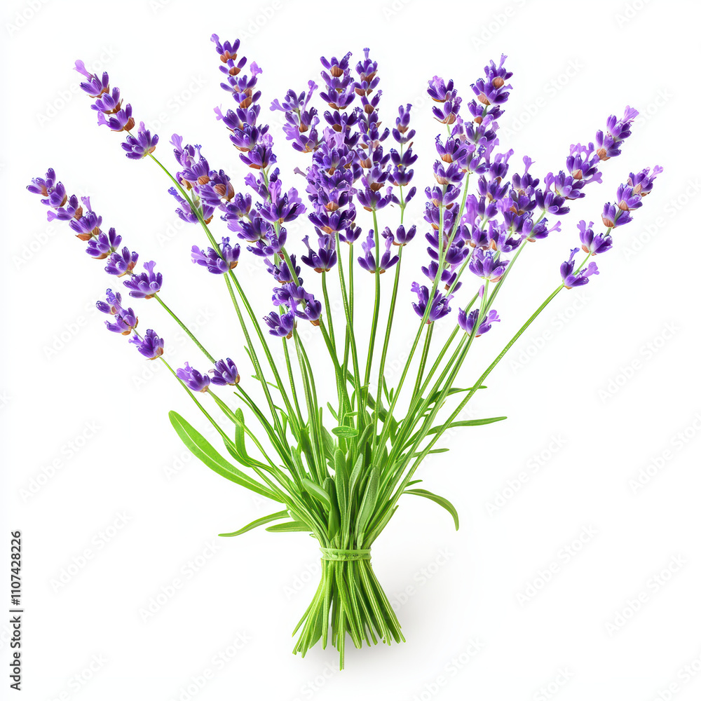 Obraz premium Lavender bouquet with vibrant purple flowers and green stems, perfect for decoration or gifting. calming essence of lavender adds serene touch to any space
