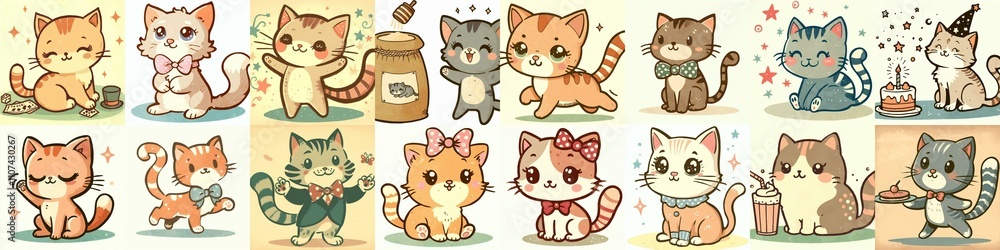 Cute cartoon cats . AI generated illustration Cute cartoon cats . AI generated illustration