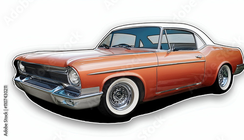 illustration A sticker of Old vintage muscle car isolated.
