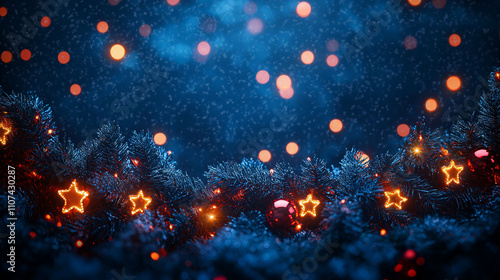 Christmas Garland With Glowing Bokeh Lights photo