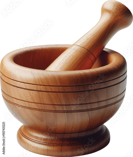 realistic Wooden Mortar And Pestle 